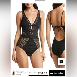 Becca black lace one piece swimsuit size M